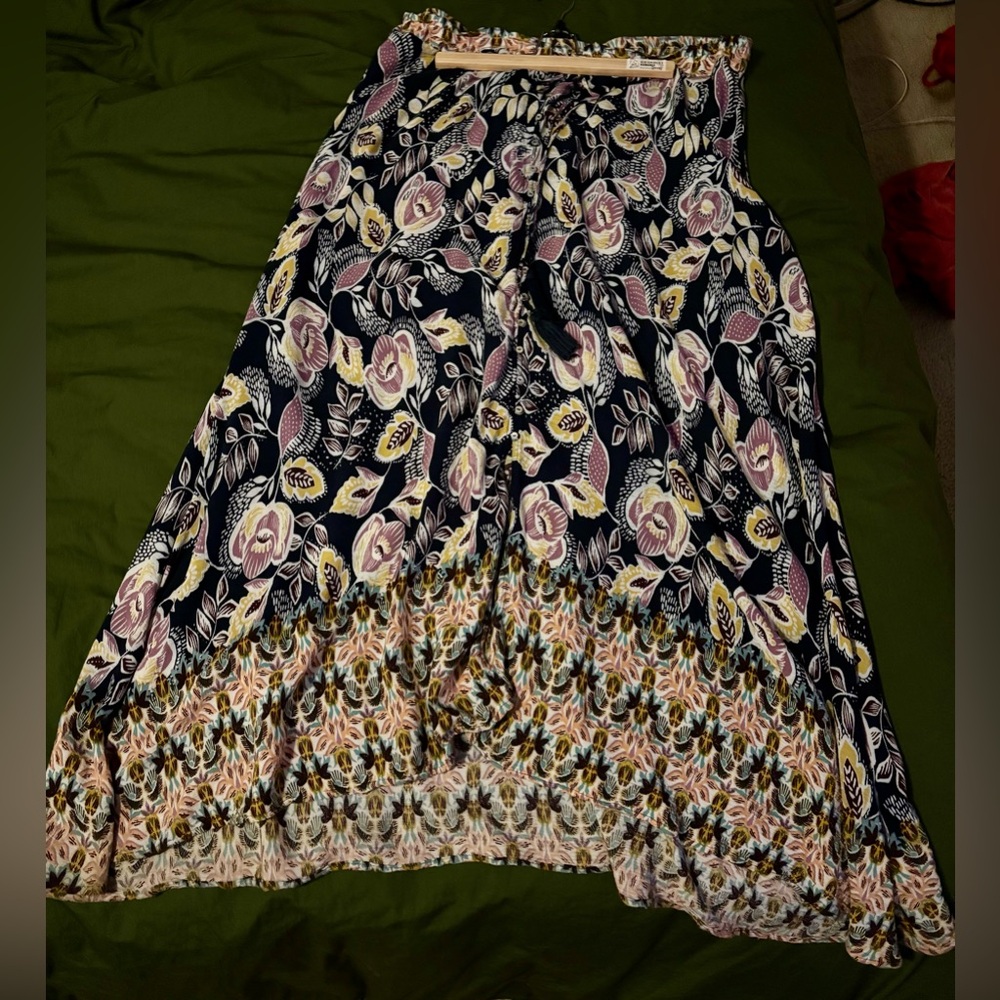 Navy Blue and Purple Floral Maxi Skirt